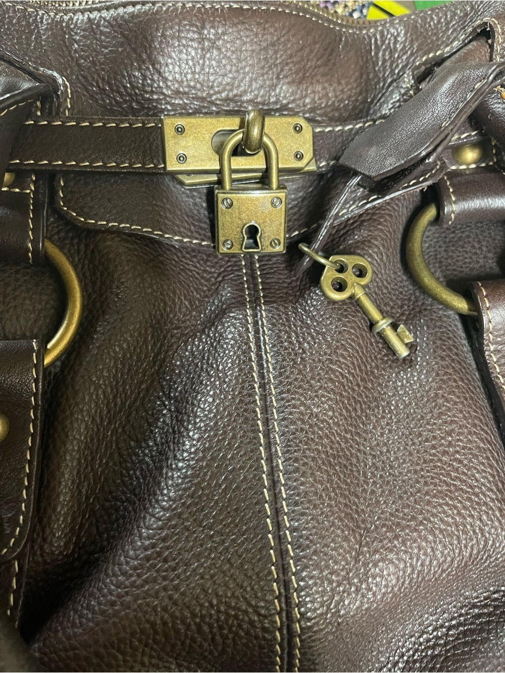 Danier Genuine Leather Satchel Handbag – Dark Brown functioning lock and key